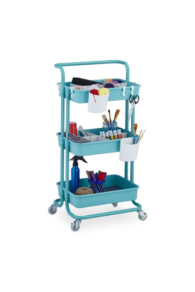 Relaxdays 3-Shelf Shelf Unit Relaxdays, Made of Metal and Plastic, Light Blue...