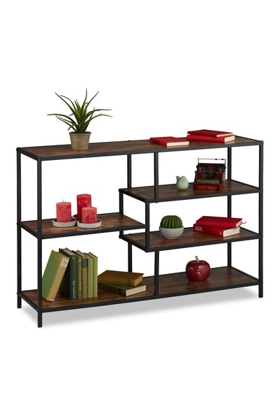 Relaxdays Bookcase, 6 shelves, industrial style, 79 x 115 x 33 cm, MDF, brown