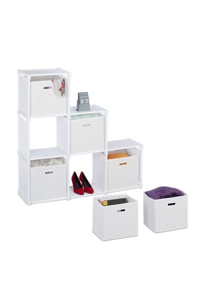 Relaxdays White 6-Compartment Shelving Unit, White, 110x31x108 cm
