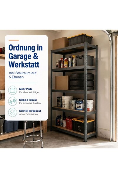 Relaxdays metal storage rack, 5 shelves, MDF and steel, total load capacity 8...