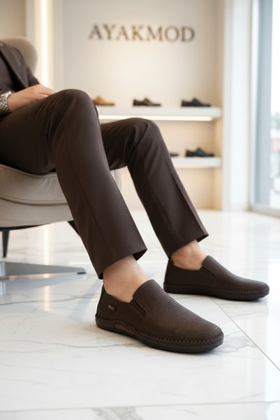 AYAKMOD Men's Coffee Genuine Leather Casual Shoes 803