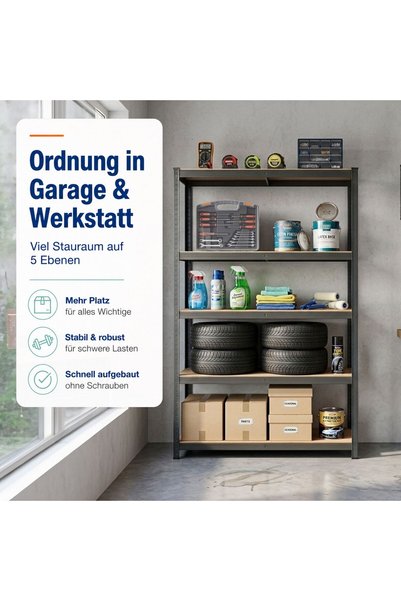 Relaxdays storage shelf, heavy-duty 5-tier shelf in MDF and steel, total capa...