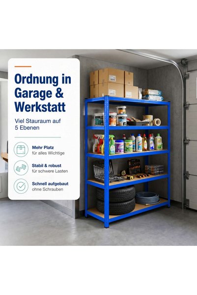 Relaxdays Storage Rack, 5 Shelves, Steel with MDF Shelves, 175 kg Capacity pe...