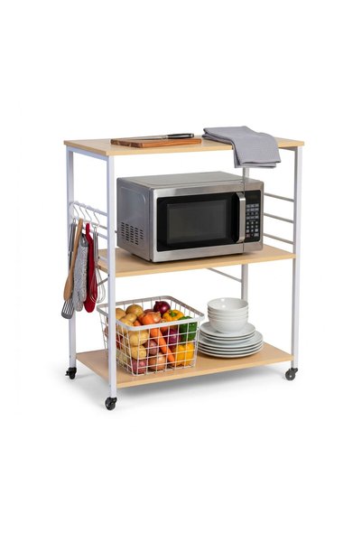 Relaxdays 3-Tier Kitchen Cart, White/Light Brown, 89x40x80 cm