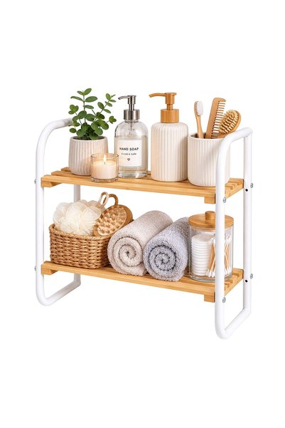 Relaxdays Bamboo shelf 43x45x21cm white-brown metal