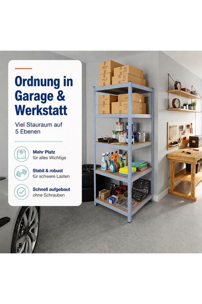 Relaxdays metal storage rack, 5 MDF shelves, steel, capacity ~175 kg/shelf, g...