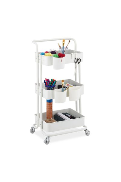 Relaxdays 3-Shelf Shelving Unit Relaxdays, Made of Metal and Plastic, White, ...