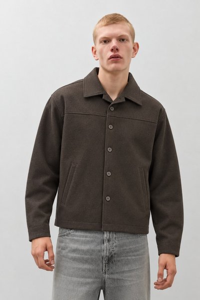 DAMGA JEANS Men's Wool-Look Short Casual Jacket with Pockets and Buttons
