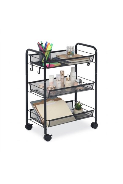 Relaxdays Multi-tier Mesh Trolley, Black, 63x44.5x44.5 cm