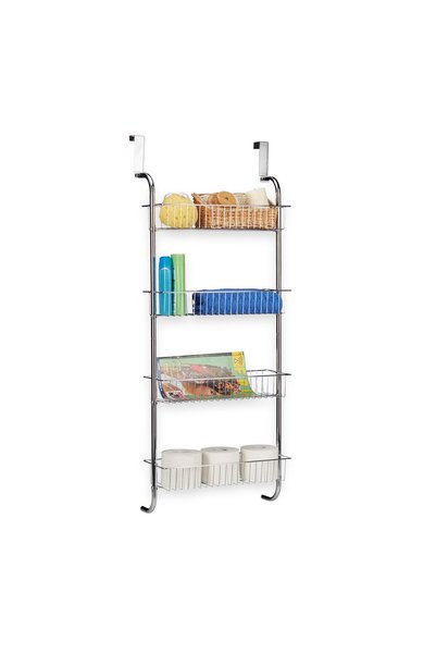Relaxdays Over-the-door shelf, with hooks, 4 compartments, chrome, 112 x 45 x...
