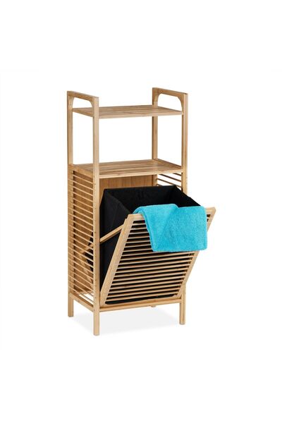 Relaxdays Стойка за пране от бамбук с кош за пране, светлокафява/черна, 95x30...