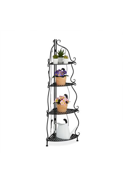Relaxdays Corner Shelf, 4 Tiers, 30 x 30 x 113 cm, Metal, Foldable, Black