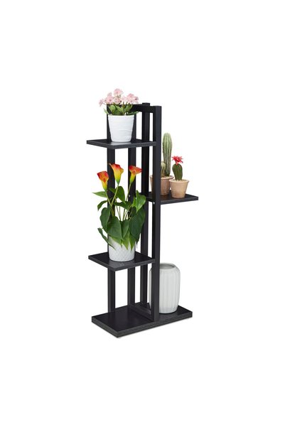 Relaxdays 4-tier shelf, steel/MDF, black, 93 x 42.5 x 22.5 cm