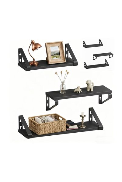 Relaxdays Decorative Shelf Set, 3 Sizes, Black, 11x30x12cm, 11x35x12cm, 11x40...