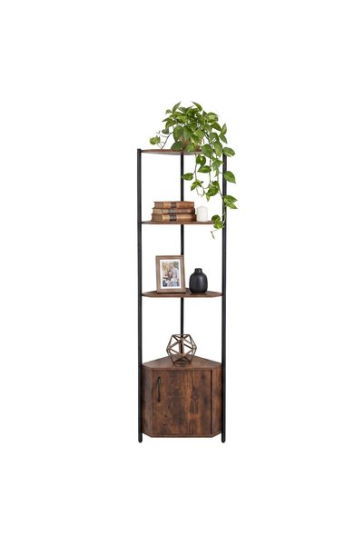 Relaxdays 10053798_8208 Corner Shelf, 5 shelves with cabinet, MDF and metal f...