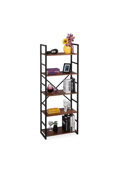 Relaxdays Storage Shelf, 60 x 30 x 158.5 cm, 5 Tiers, Iron/Wood, Brown/Black