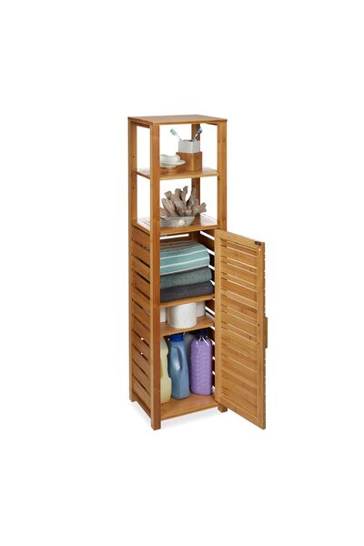 Relaxdays 6-tier bamboo bathroom shelf, light brown, 119x25.5x33 cm