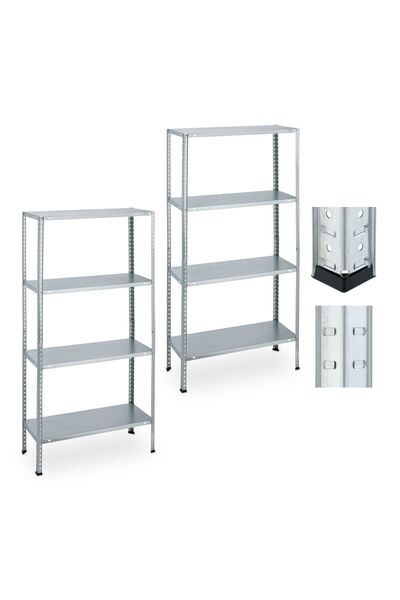 Relaxdays Heavy-duty shelving set of 2, silver, 147.5x75.5x30.5cm, capacity 1...