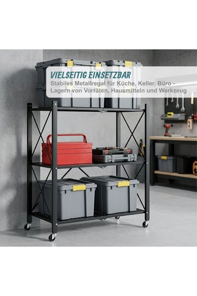Relaxdays 10054095_8064 Foldable Rolling Rack, Metallic Steel, 4 Perforated L...