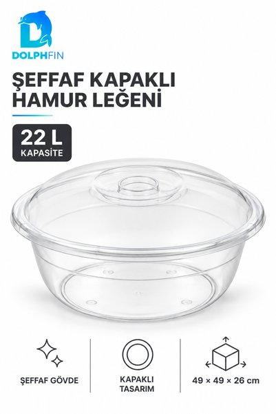 DolphFin 22 L Plastic Dough Bowl with Transparent Lid—Kneading and Kitchen Pr...