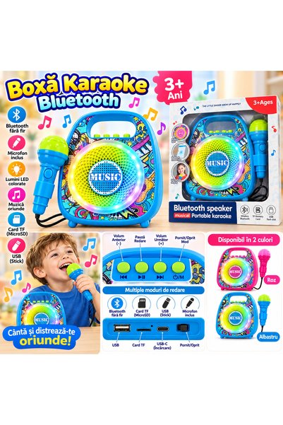 Generic Brand Boxă Karaoke Portabilă pentru Copii, Bluetooth, Microfon cu Fir...