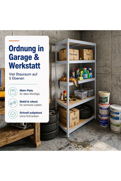 Relaxdays 10054094_8337 Storage Shelf, 5 Adjustable Shelves, Capacity 175 kg/...
