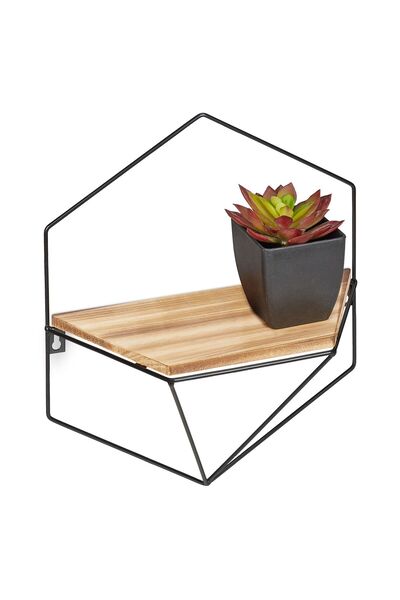 Relaxdays Honeycomb Floating Shelf, Brown/Black, 35x13.5x31 cm