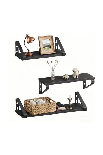 Relaxdays Decorative Shelf Set, 3 Sizes, Black, 11x12x40 cm