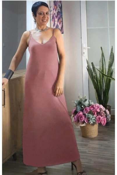 Mertcan Butik Rochie din jerseu și viscoză, de culoare roz pal, cu decolteu î...