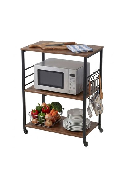 Relaxdays 3-tier kitchen cart, brown/black, 89x40x60 cm