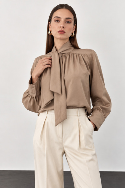 PERA MODA Cămașă din țesătură modală cu eșarfă