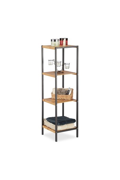 Relaxdays multifunctional shelf, bamboo and steel, 4 levels, 104x30x30 cm, co...