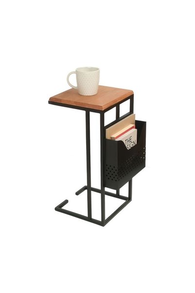 Relaxdays C-shaped side table with newspaper rack