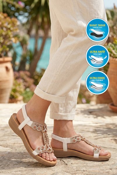 AYAKMOD White Faux Leather Women's Sandals 4053 Z