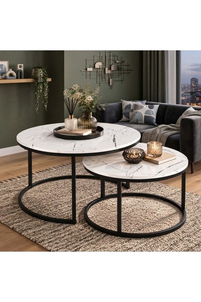 Generic Brand Set of 2 Round Coffee Tables, Modern / Industrial Design, Metal...
