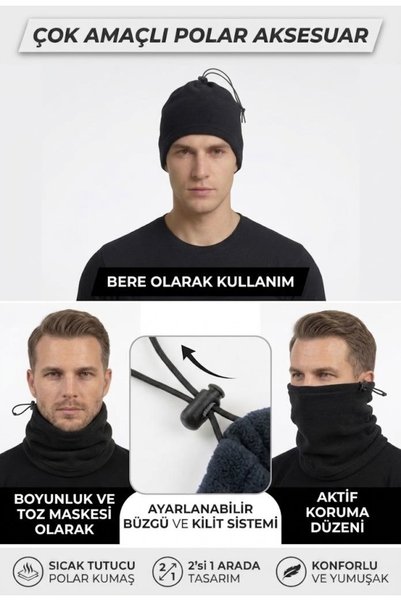 Generic Brand Unisex Multipurpose Adjustable Ruched Black Fleece-Lined Beanie...