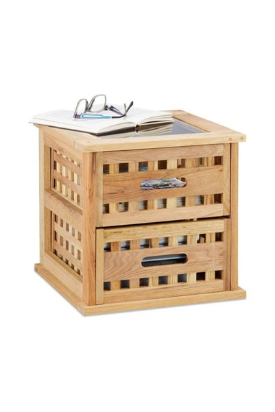 Relaxdays Side Table Walnut with 2 Drawers