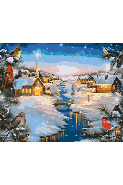 Painting-numbers Set pictura pe numere Peisaj de iarna 3797, panza pe rama le...