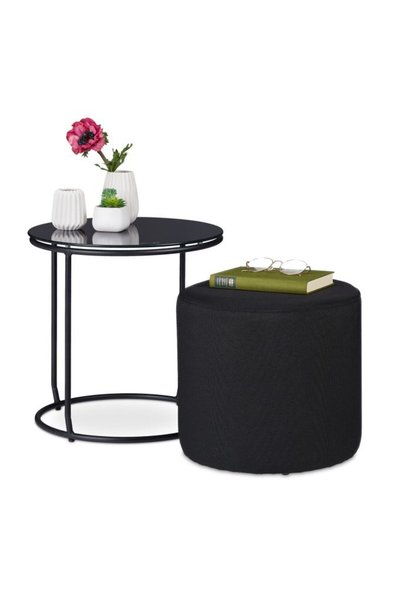Relaxdays Black Side Table with Stool