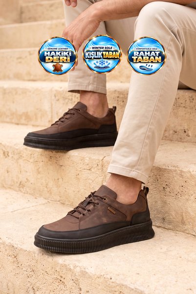 AYAKMOD Men's Casual Shoes, Genuine Leather, Premium 2514, Brown