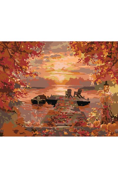 Painting-numbers Set pictura pe numere Barcuta pe lac 3729, panza pe rama lem...