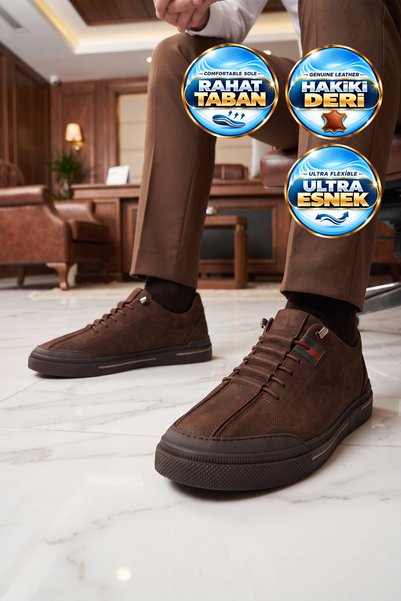 AYAKMOD Men's Casual Shoes, Genuine Leather, Zipper Closure, 044, Brown Nubuck