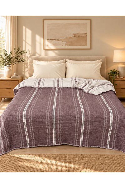 sarra 8-Layer padded Muslin, 100% Cotton, 220x240 cm Bedspread - Striped