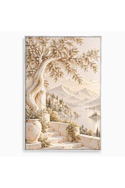 Luxcanva Tablou Canvas Colt De Lume Mediteraneana cm cu Rama Argintiu Peisaj ...