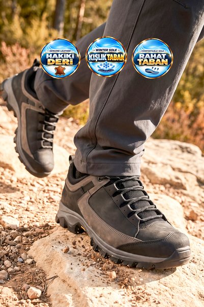 AYAKMOD Ανδρικά παπούτσια outdoor από γνήσιο Δέρμα 2546 Μαύρα