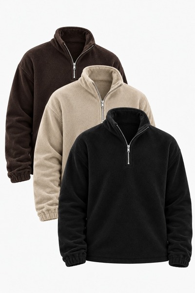 DAMGA JEANS 3 Men's half-zip casual fleece-lined sweatshirts