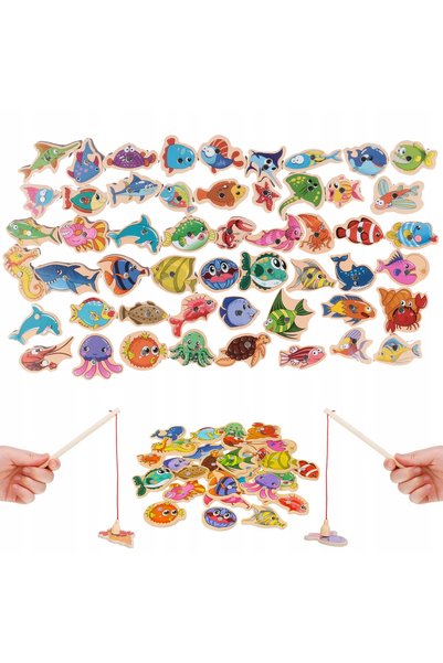NO BRAND Joc de pescuit cu magneți, blocuri de lemn, puzzle, 3 undițe, artiza...