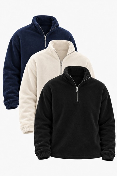 DAMGA JEANS 3 Men's half-zip casual fleece-lined sweatshirts