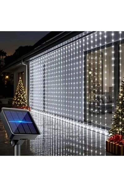 E-ANAMAG Instalatie Perdea Exterior Solara ML-X-1-14 , 300 LED-uri, Alb Rece ...