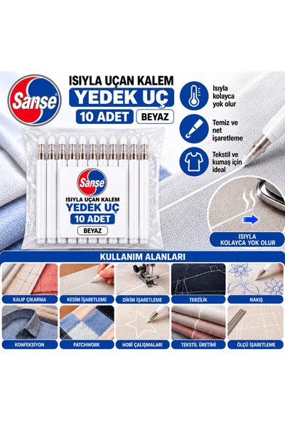 Sanse 10'lu Beyaz Isıyla Uçan Kalem Yedek Ucu